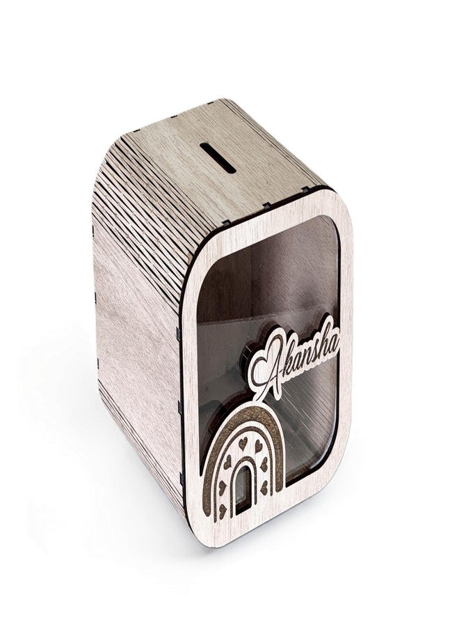 Raystar™ Wooden Money Bank with Customizable Name, Decorative Savings Box with ₹20,000 Tracker Chart, 5 x 5 Inch Piggy Bank for Kids and Adults - Image 1